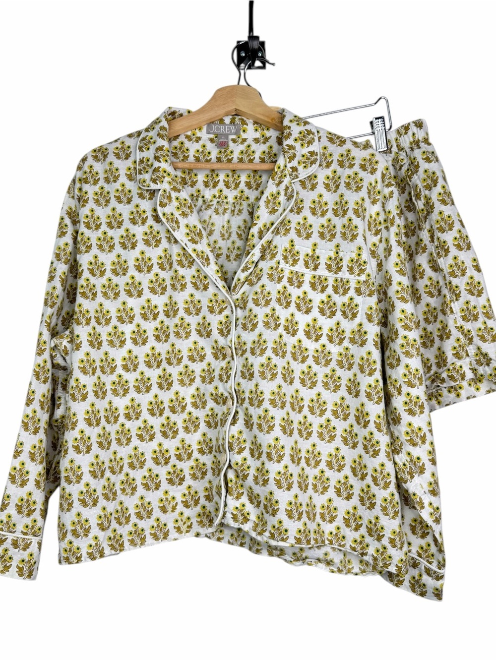 J.Crew Pajama Set Shorts Button Up Shirt Floral Linen Cotton Boho Preppy XL